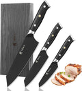 Wakoli Titanium Noir Kitchen Knife Set – 3-Piece Professional Kiritsuke Chef Knife Set | 5Cr15MoV Stainless Steel Blades with Black Titanium Coating | Ergonomic G10 Handles | Wooden Gift Box