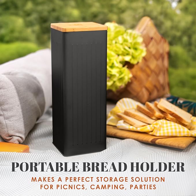 Apace Living FRESHSLICE Bread Container 2.0 | Bread Keeper with Airtight Lid | Metal Bread Box with Bamboo Lid for Homemade Bread, 5 Liter (Classic Black)