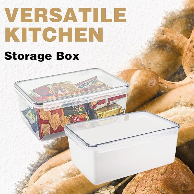 Tiawudi 2 Pack Large Bread Box for Kitchen Countertop, Airtight Bread Storage Container for Homemade Bread and Bakery Loaf, Plastic Bread Keeper, 11.6 Qt / 11L Each