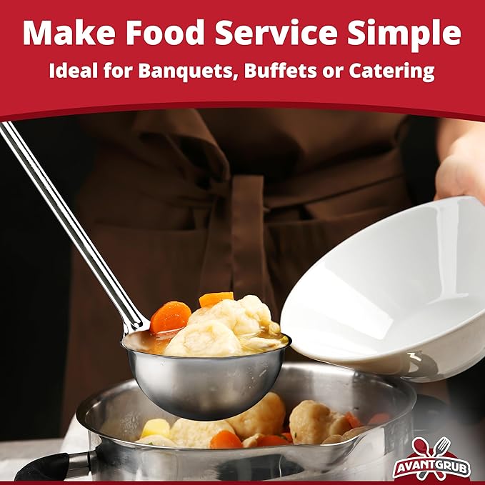 Super Sturdy, Ergonomic 6 Oz. Soup Ladle 1 Pk. Stainless Steel Ladles with Long Handles. Best Kitchen Accessories for Stirring, Portioning and Serving Soups, Chili and Stew in Restaurants and at Home