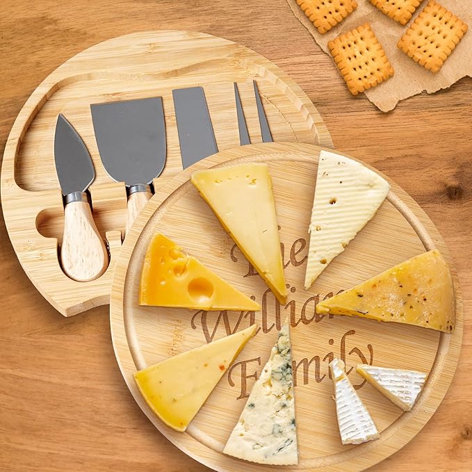 Custom engraved luxury charcuterie board & knife set/4pcs, personalized cheese chopping serving tray for fruits, food, dessert for table decoration, personalized gift for hostess (Your own text/logo)