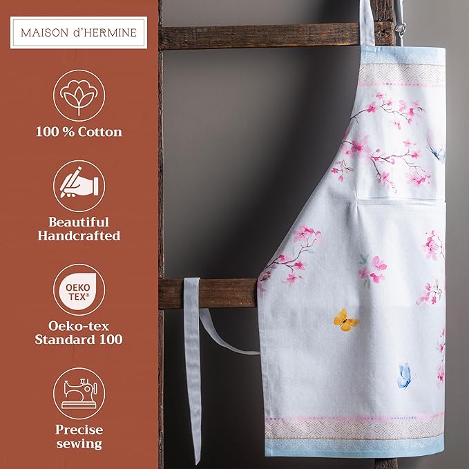 Maison d' Hermine 100% Cotton Apron for women with Pocket Kitchen Chef Apron for Men Cooking Gardening Server Waitress