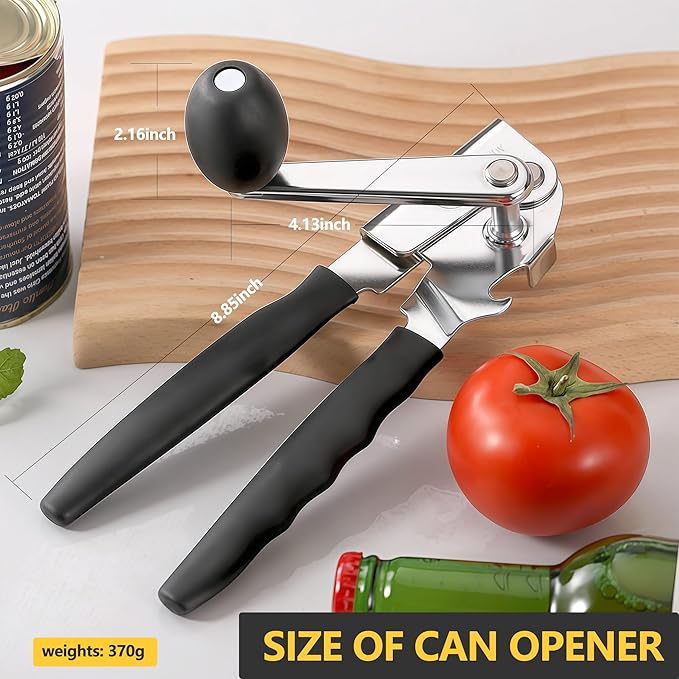 Commercial Can Opener, Hand Crank Can Opener Manual Heavy Duty, Ergonomic Design, with Comfortable Long Handles, Oversized Knob, Large Handheld Can Open Easy for Big Cans, for Seniors, Black