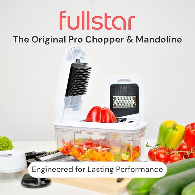 Fullstar Mandoline Slicer for Kitchen - Vegetable Chopper, Onion Potato Food Veggie Fruit Slicer and Cutter with Container, Kitchen Gadgets & Gifts, Home Essentials (6 in 1, Black/White)