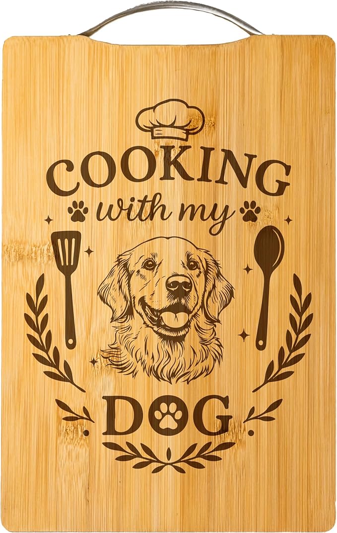 Bamboo Cutting Board, Personalized Dog Lover Gift, Handmade Kitchen Decor – Cooking with My Dog (Golden Retriever)