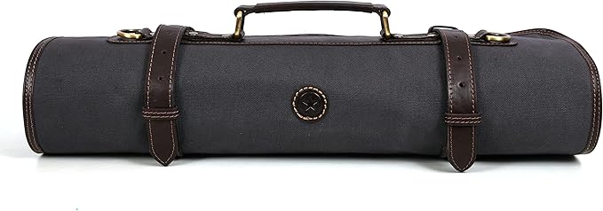 Leather Knife Roll Storage Bag, Elastic and Expandable 10 Pockets, Adjustable/Detachable Shoulder Strap, Travel-Friendly Chef Knife Case (Canvas, Cloud)