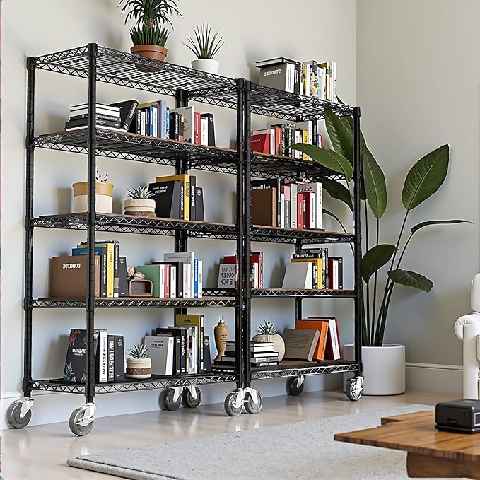 5-Tier 2200LBS Storage Shelves,Adjustable Wire Shelving for Pantry Organizers and Storage Heavy Duty Garage Shelving for Kitchen, Basement,Warehouse(Black,17,7Dx 47.2" W x 76.7" H)
