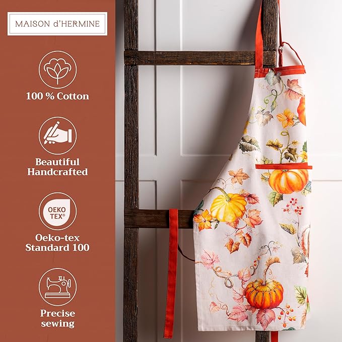 Maison d' Hermine 100% Cotton Apron for women with Pocket Kitchen Chef Apron for Men Cooking Gardening Server Waitress