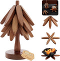 Wooden Trivets Tree for Hot Dishes, Set of 3 Wood Coaster for Hot Pots and Pans, Christmas Tree-Shaped Stackling Trivets with Organizer, 8 Inch Decorative Wooden Hot Pads, 3PCS Dark Walunt