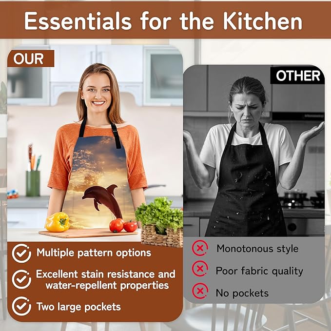 Cooking Aprons for Men and Women,Adjustable Bib Chef Apron with 2 Pockets, Soft and Durability Kitchen Apron