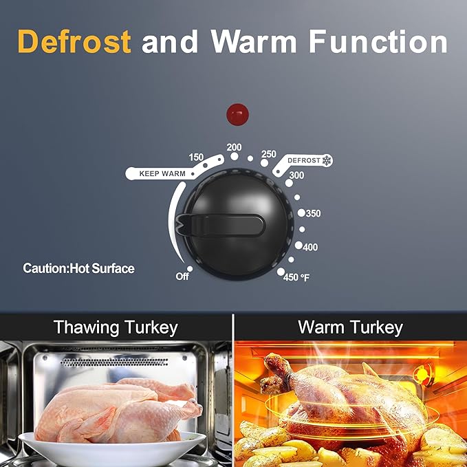 22 Quart Roaster Oven with Viewing Self-Basting Lid, Large Electric Turkey Roaster Oven with Defrost & Warm Function, Adjustable Temperature, Removable Pan & Rack, Stainless Steel, Blue