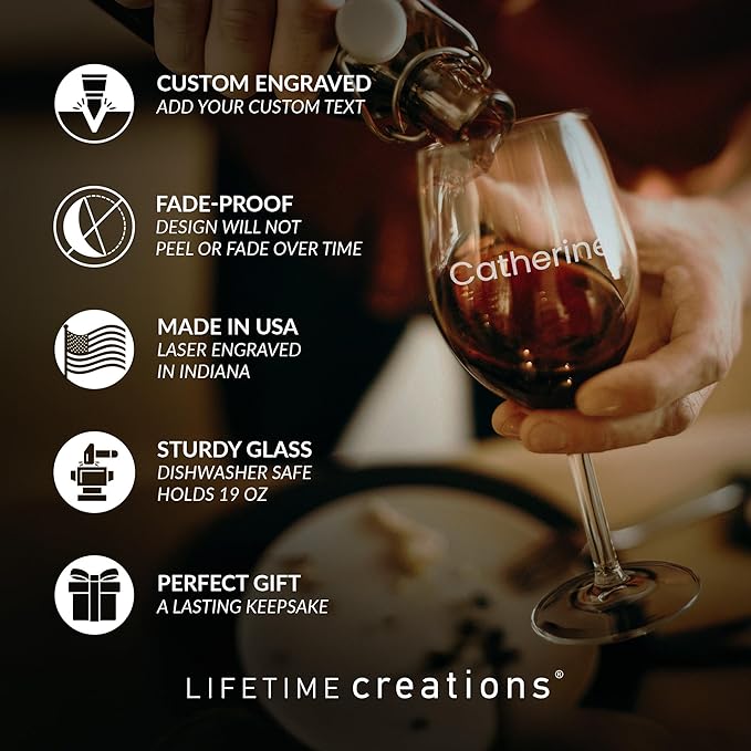Lifetime Creations Engraved Personalized Name Wine Glass 19 oz - Stemmed Glass with Name, Monogrammed Wine Glass Gift, Dishwasher Safe, Made in USA