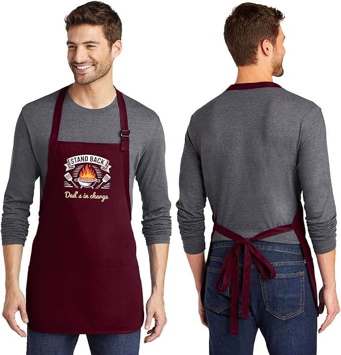 Personalized Medium Length Cooking & Grill Apron – Stand Back Design with Custom Text (1-2 Lines)