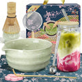 Matcha Whisk Set, 9 Pcs Ceramic Matcha Kit Includes Bowl & Bamboo Whisk & Holder, Matcha Cup & Measuring Spoon, Tea Set Gift for Matcha Lovers Beginners (Pea Green)
