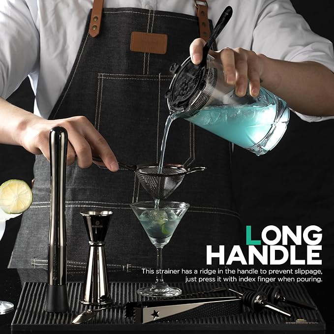 Homestia Hawthorne Cocktail Strainer - Stainless Steel Bar Strainer for Bartending, Bar Tool Drink Strainer for Bartenders and Mixologists, Martini Strainer for Boston Shaker Mixing Glass (Black)