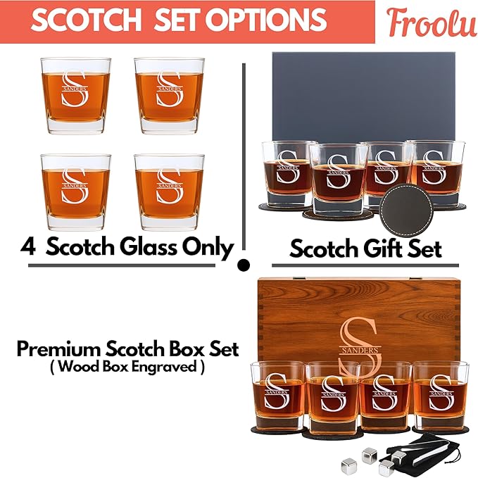 Custom Whiskey Glasses For Men - Premium Scotch Box Engraved Gift for Husband, Dad, Boyfriend - Personalized Bar Gifts for Bourbon Lovers - Christmas, Anniversary, Birthday