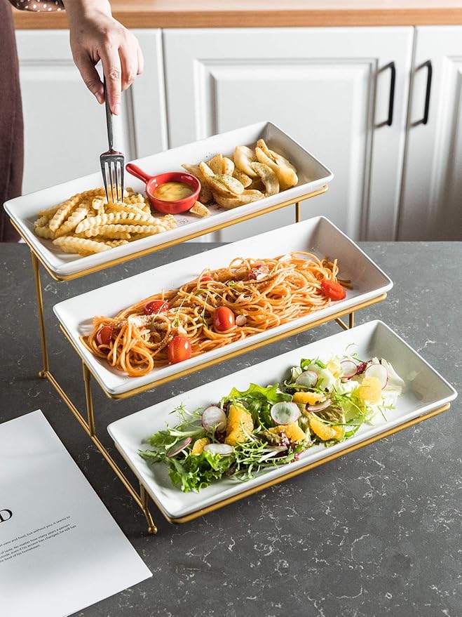 YHOSSEUN 3 Tier Serving Tray for Party, Tiered Serving Platters and Trays, 14 Inch Tiered Tray Stand, Dessert Stand, Serving Stand, Dessert Table Display Set with Collapsible Sturdier Metal Rack