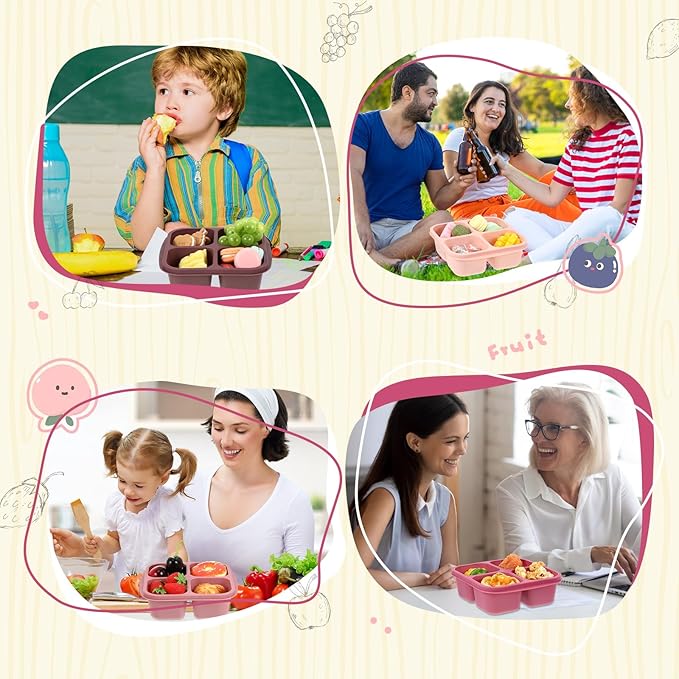 Honeydak 5 Pack Snack Containers 4 Compartment Bento Snack Boxes Reusable Lunchable Containers with Lids Divided Meal Prep Lunch Food Storage Box for School Work Travel(Rose Red Ombre,Equal)