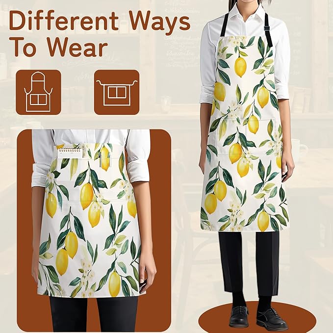 Kitchen Apron with Pocket,Waterproof Adjustable Neck and Long Ties, Cooking Baking Gardening Painting Apron for Women