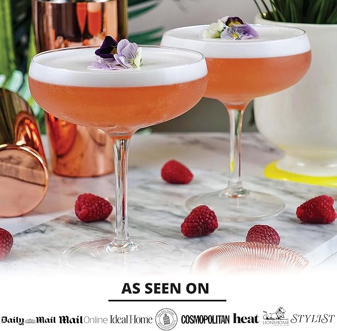 VEMACITY - Elegant Espresso Martini Glasses Set of 4 (10oz) - Classic Coupe Glasses for Martinis, Champagne, Margaritas | Handblown Crystal Cocktail Glassware | Ideal for Christmas & New Years