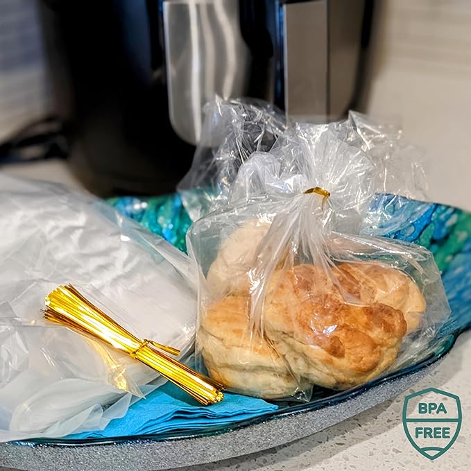 Reusable Plastic Bread Bags for Homemade 10x22"- Clear Bag with Ties For An Airtight Moisture-free Preservation and Storage- Loaf Home Bakers Bakery Owners (50)