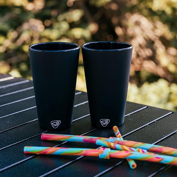 Silipint 16oz Silicone Pint Glass – Unbreakable BPA-Free Reusable Silicone Drinking Cup – Flexible Dishwasher Microwave & Freezer Safe – Stemless Glass for Coffee Smoothies (Classic Black)