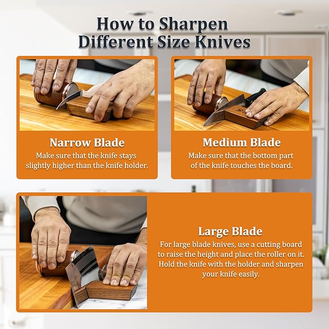 Rolling Knife Sharpener Kit – Knife Sharpening Tool with Magnetic Wooden Base with Diamond & Ceramic Discs | 15° & 20° Angle Kitchen Knife & Razor Sharpener tool Ideal Gift for Chef Home & Outdoor Use