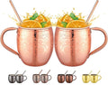 Moscow Mule MugsSet of 2-18 Oz Copper-Plated Fine Craftsmanship Etched Mugs,304 Stainless Steel-Lined Mule Cups,For Cold Drinks, Beer, Wine, Bars, Parties