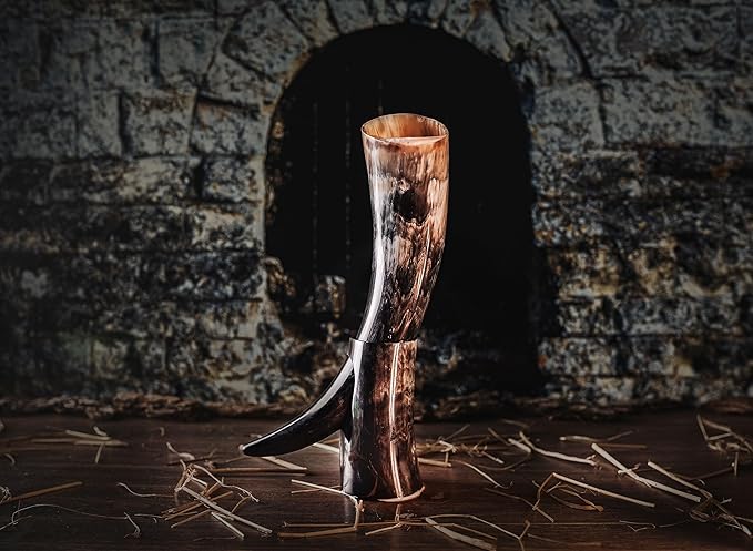 Norse Tradesman Genuine 12" Ox-Horn Viking Drinking Horn with Fitted Stand & Burlap Gift Sack - The Original, 12-Inches, High Polish