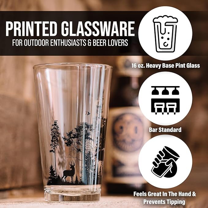 Pint Glasses by Black Lantern – Beer Glasses for Craft Beer Enthusiasts - Set of Two 16oz. Glasses - Bigfoot in the Forest Cocktail and Drinking Glasses - Bigfoot Lover Gifts