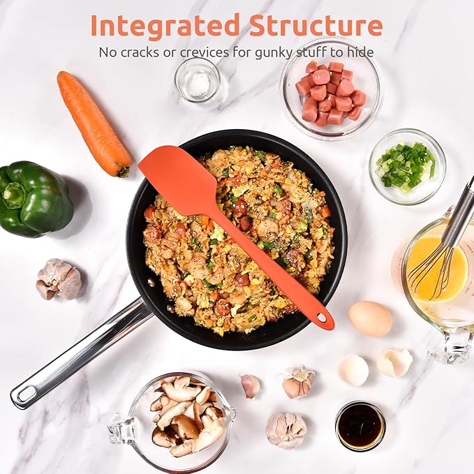 U-Taste Flat Spatula & Spoon Spatula: 11.38in 600ºF Heat Resistant Silicone Bowl Scraper, Flexible Rubber Kitchen Cooking Mixing Utensil with Upgraded Non-Stick Surface (Set of 2, Orange)