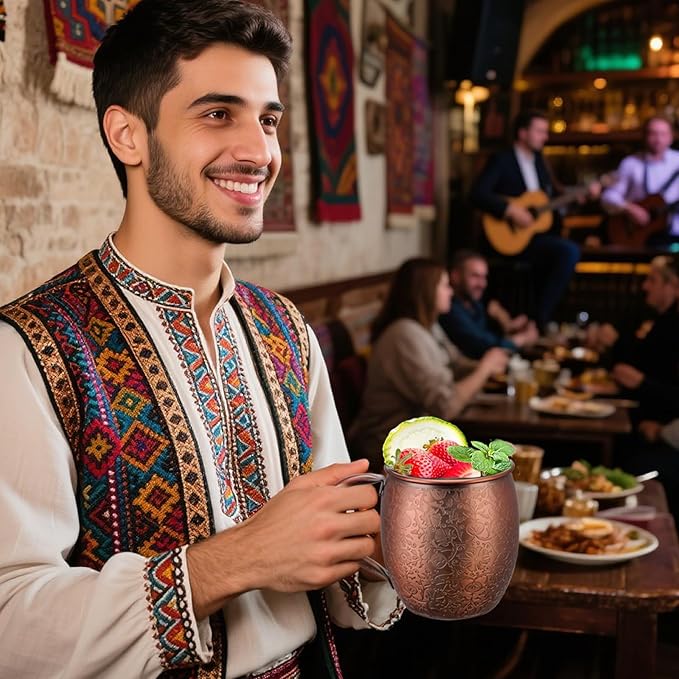 Moscow Mule Mugs - 18 Oz Copper-Plated Fine Craftsmanship Etched Mugs,304 Stainless Steel-Lined Mule Cups,For Cold Drinks, Beer, Wine, Bars, Parties