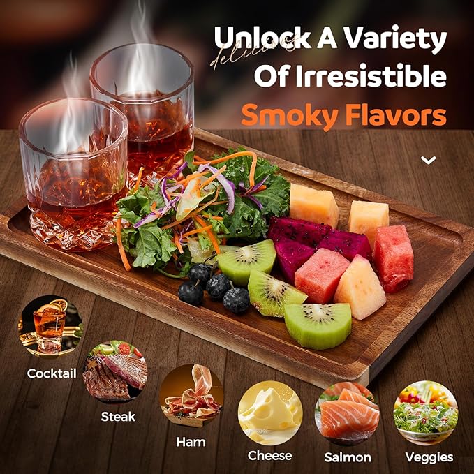 Cocktail Smoker Kit, Whiskey Smoker Kit with Torch, Smoking Box, Food Tray and Wood Chips, Old Fashioned Bourbon Smoker Kit, Christmas Gifts for Men(No Butane)