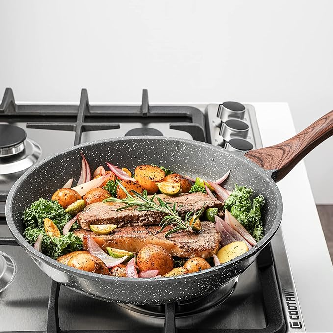 SENSARTE Nonstick Frying Pan Skillets, Swiss Granite Coating Omelette Pans, Healthy Cookware Chef's Pan, Free of Intentionally Added PFOA (9.5+11+12.5 Inch)