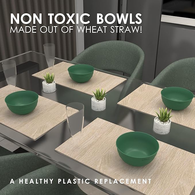 6 Wheat Straw Bowl 60 OZ - Deep Microwave Safe Bowls For Kitchen - Alternate To Large Plastic Salad Bowl Set Of 6 - PHO Bowls For Soup Cereal Salad Rice Pasta Popcorn Snack