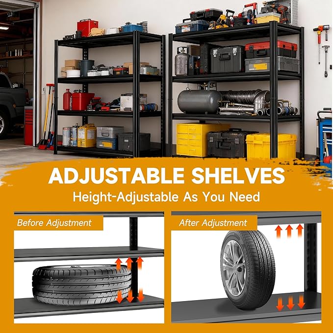 Metal Shelving, Garage Shelving Unit and Storage,Adjustable Storage Shelves, 3000LBS Storage Steel Shelving, for Kitchen Warehouse Pantry Commercial Use, Basement ((63in×48in×24in-4 Tier))