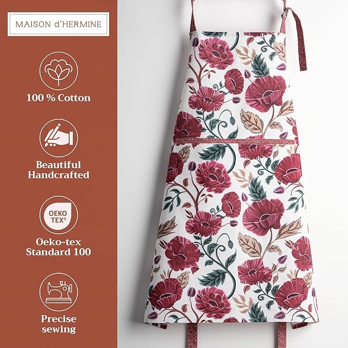 Maison d' Hermine 100% Cotton Apron for women with Pocket Kitchen Chef Apron for Men Cooking Gardening Server Waitress