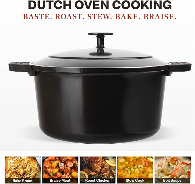 Gotham Steel 5 Qt Lightweight Dutch Oven Pot with Lid & Holders, Ceramic Non Toxic, Oven Safe & Even Heat Retaining Dutch Oven for Bread Baking Sourdough, Soup, Casserole, 70% Lighter than Cast Iron