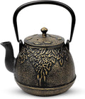 Tea Kettle, Toptier Japanese Cast Iron Tea Kettle for Stove Top, Stovetop Safe Cast Iron Teapot with Infusers for Loose Tea, 40 Ounce (1200 ml), Black
