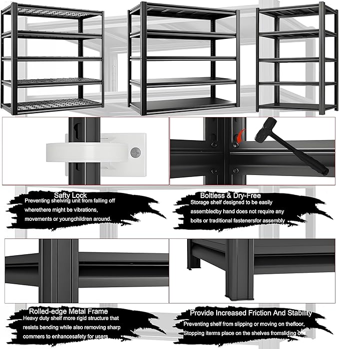 Storage Shelving Unit Height Heavy Duty Garage Shelves Metal Utility Rack for Kitchen Pantry Basement Pantry Warehouse Laundry Black 72" H x 36" W x 16.1" D