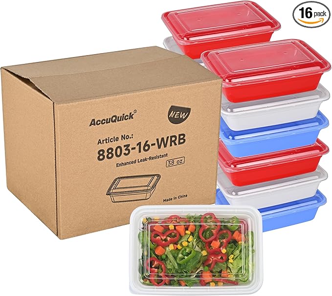 LOKATSE HOME 16 Pack 1 Compartment Multi-Color Meal Prep Food Storage Containers with Lids Reusable Lunch Bento Boxes, BPA Free, Stackable, Microwave/Dishwasher/Freezer Safe (38 oz)