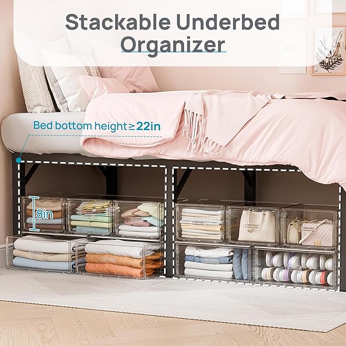 Vtopmart 8-Piece Large & Medium Stackable Drawer Organizer Set, 162QT Clear Storage Cabinet with Easy Assembly, Durable Drawers for Closet, Bedroom, Entryway, Playroom & Apartment Organization
