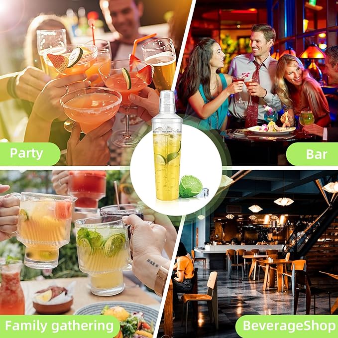 Plastic Boston Cocktail Shaker Set, 6 Pack 24oz Shatterproof Bartender Kit with Built-in Strainer Lids, Travel Bar Tools for Beginners, Mixing Martinis, Margaritas (700ML-B, 6 pack)