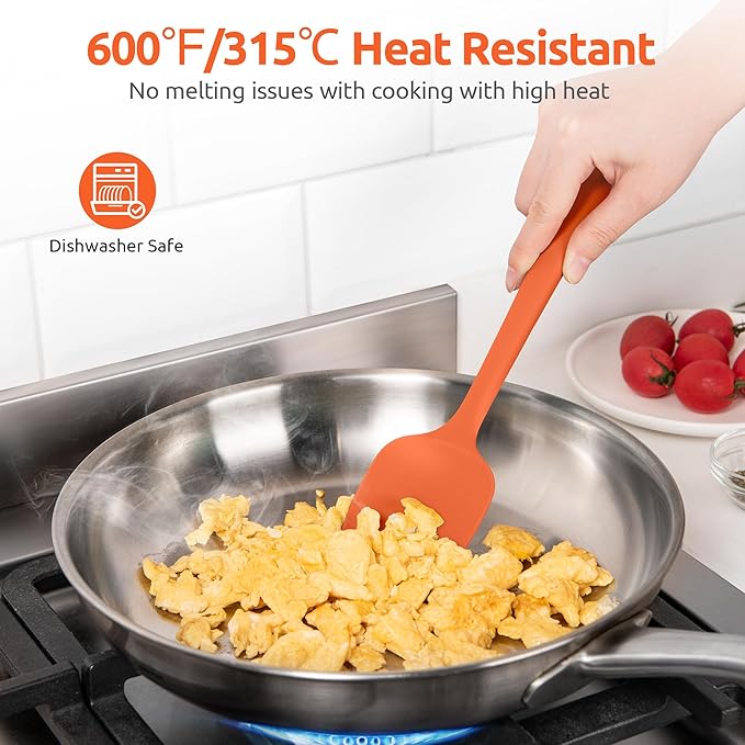 600ºF Heat Resistant Silicone Spoons: U-Taste Flexible Baking Spoon Spatula & Cooking Scoop Spoonula, Seamless Soft Kitchen Utensils for Serving, Scraping, Scooping in Non-Stick Cookware (Orange)