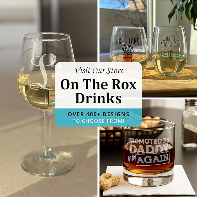 Personalized Whiskey & Bourbon Glass - 11 oz Engraved Name Monogram - Custom Cocktail, Rocks, Brandy Glass by On The Rox Drinks