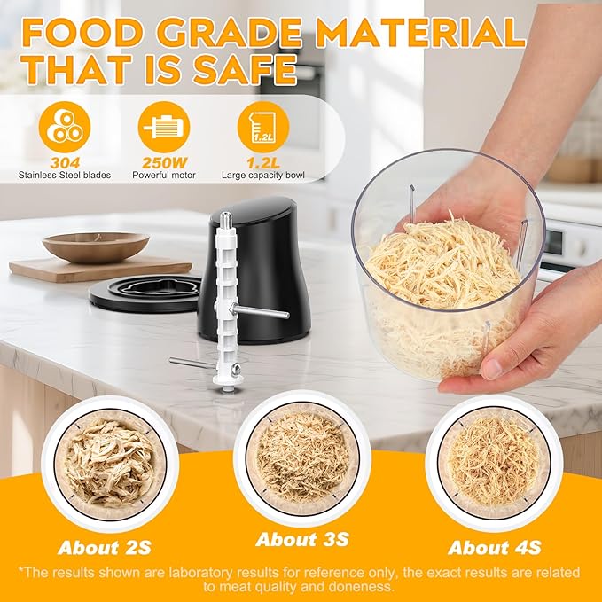 Electric Chicken Shredder Tool: 250W Multifunctional Press-to-Operate Meat Shredder Tool with Large Capacity - Meat Grinder for Chicken Breast, Meats, Fruits, Vegetables, Nuts (Black)
