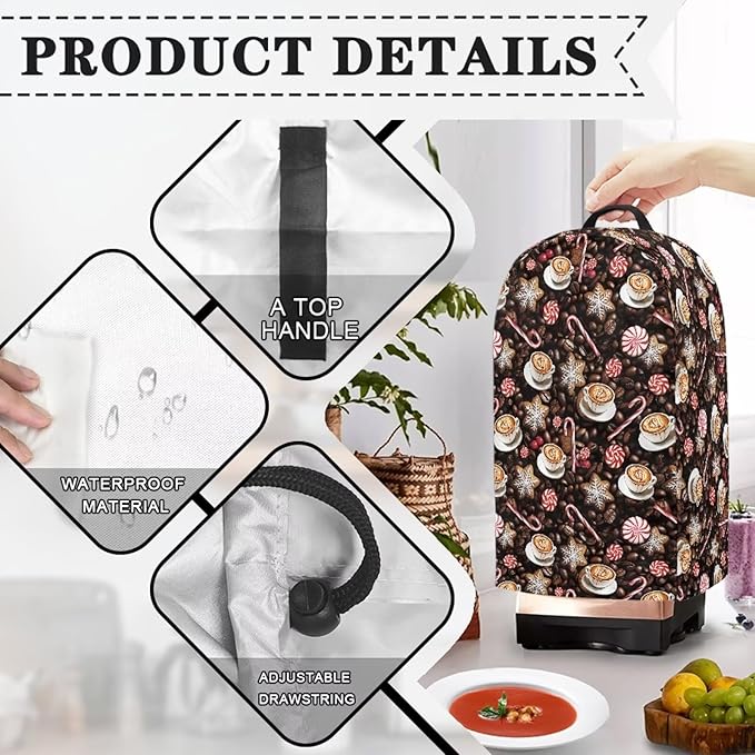 Cane Candy Coffee Blender Cover Dust Cover Appliance Dust Cover for Food Processor Coffee Maker Juice Maker with Top Handle Kitchen Decor Foldable