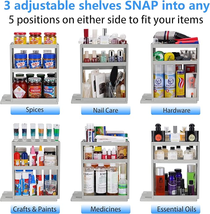 Medicine Organizer 2 Three-Decker Shelves Cabinet Storage Rack Organizer for Holding Vitamins, Supplements Cosmetics 10.82”H x 5.82”W x 10.43”D (Advanced Gray)