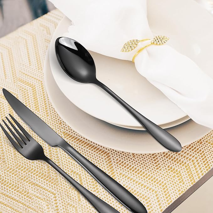 Black Silverware Set for 8 Stainless Steel Flatware include Spoon Fork Knife Heavy Cutlery 40 Pieces for Restaurant Parties and Everyday Kitchen Utensils