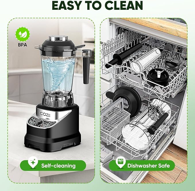 COZII Professional 2000W Blenders for Kitchen with 64oz Pitcher & 21oz To-go Cup, High Speed for Smoothies/Ice Crushing/Frozen Drink/Puree, 7 Preset Programs & 8 Speed Control (Black)